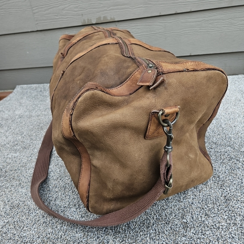 Vintage J CREW Oarsman Rugged Leather Weekender Bag Large Travel Duffle Worn - Picture 3 of 16